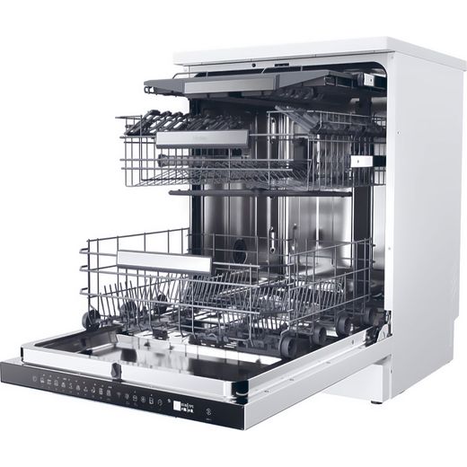 Haier I-Pro Shine Series 3 Standard Dishwasher - White - Left perspective with door open shot